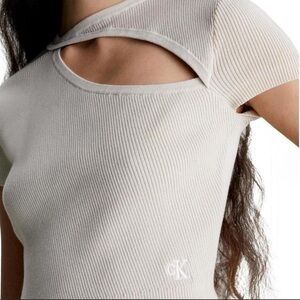 Calvin Klein beige knit cut out crop top